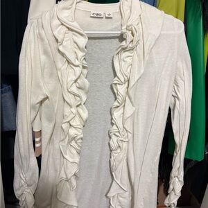 Cato Ivory Ruffled Open-Front Cardigan